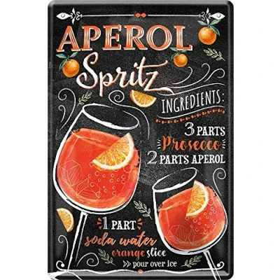 Afbeelding van 126 metalen bord, cocktailrecept, Aperol Spritz, 20 x 30 cm, decoratie voor thuis, bar, feest en kelder