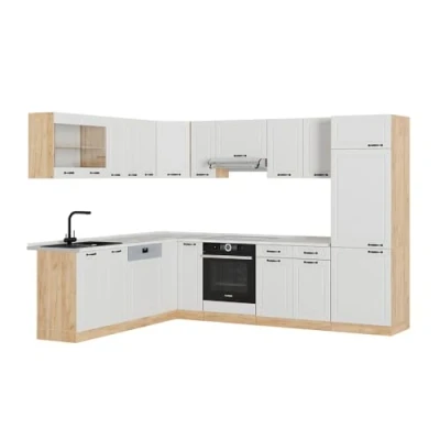 Afbeelding van Vicco Hoekkeuken R Line, Wit landhuis/gouden eik, 227 x 287 cm , WB Marmer