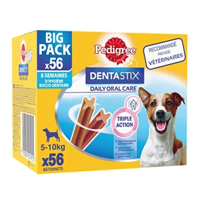 Afbeelding van Pedigree Dentastix kauwstaven voor kleine honden 5 10 kg 56 kauwsticks (verpakking van 8 zakjes met 7 traktaties) mondhygiëne, wetenschappelijk bewezen, dagelijkse gebitsreiniging.