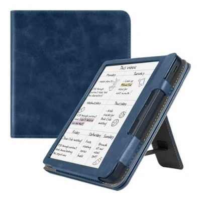 Afbeelding van Case2go E reader hoes geschikt voor Kobo Libra Colour Sleepcover Auto/Wake functie Met handstrap Donker Blauw