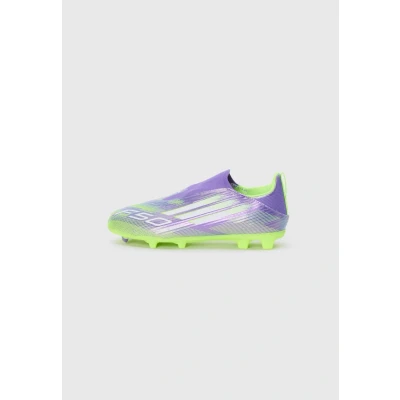 Afbeelding van adidas Performance F50 League Unisex Voetbalschoenen met kunststof noppen voor kinderen, Maat: 28, Purple rush/white/lucid lemon Kunststof/ textiel