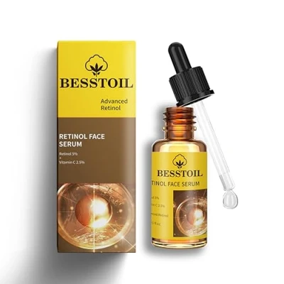 Afbeelding van retinol gezichtsserum, zeer sterk anti aging serum met 5% en 2,5% vitamine C. Uitzonderlijk synthetisch effect ter vermindering van rimpels donkere kringen (30 ml)