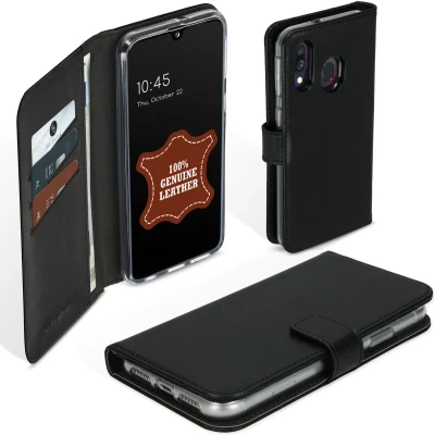 Afbeelding van Selencia Hoesje Geschikt voor Samsung Galaxy A40 Met Pasjeshouder Echt Lederen Bookcase Zwart