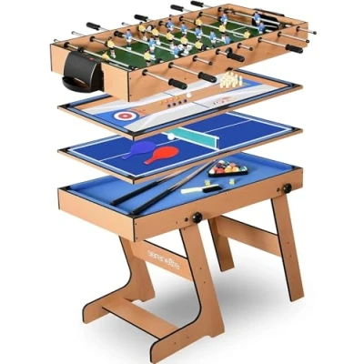 Afbeelding van SereneLife Multi Gametafel Multifunctionele Speeltafel Ruimtebesparende 5 in 1 Opvouwbare 102 cm Combo Sport Arcade Game met Tafelvoetbal Tafeltennis Poolbiljart Bowlen &amp; Shuffleboard Set