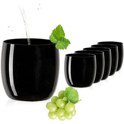 Afbeelding van PLATINUX Set van 6 elegante glazen 260 ml (max. 320 ml) in zwart, voor water, sap, whiskyglas