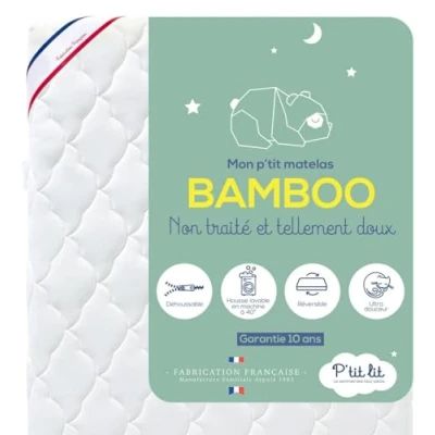 Afbeelding van P&#039;tit Lit Babymatras van bamboe 70 x 140 cm zachte en absorberende viscose zonder chemische behandeling afneembaar OekoTex® dikte tot 10