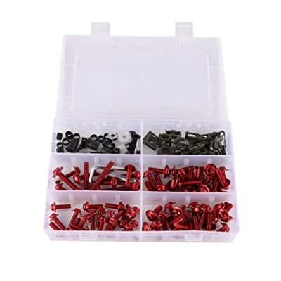 Afbeelding van Alamor Motorfiets kuipboutset 177 stuks moeren schroeven clips voor Honda/Yamaha/Kawasaki/Suzuki rood