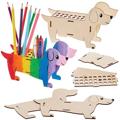 Afbeelding van Baker Ross FX689 Potloodhouder en kleurpotloden van hout, voor honden, 3 stuks, houten knutselset kinderen