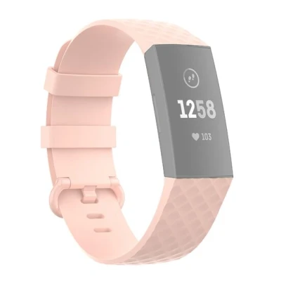Afbeelding van Fitbit Charge 3 &amp; 4 siliconen diamant pattern bandje Maat: Large licht roze