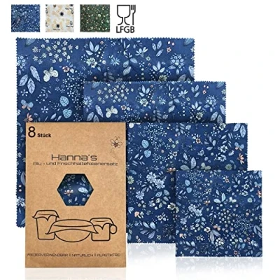Afbeelding van Hanna&#039;s Bienenwachstücher 8 stuks bijenwasdoekjes voor levensmiddelen, bijenwas, wrap, wasdoek, herbruikbaar, waspapier