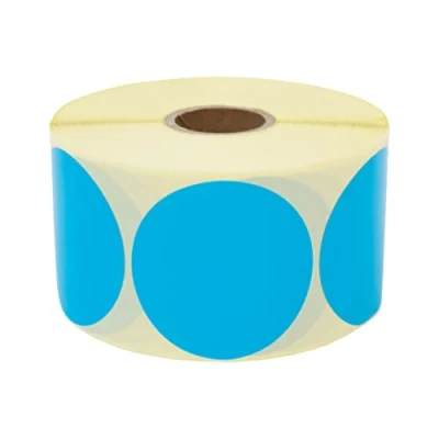 Afbeelding van Prolac Set van 1000 gekleurde plakpunten op rol 50 x mm Blauw gestippeld Ronde stickers Ideaal voor het beschrijven kantoor
