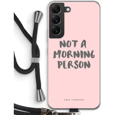 Afbeelding van Case Company® hoesje met Koord geschikt voor Samsung Galaxy S22 Morning person Telefoonhoesje Zwart Bescherming aan alle Kanten en Over de Schermrand