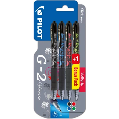 Afbeelding van Pilot gelroller G 2 medium, blister van 4 stuks (3 + 1 GRATIS) in geassorteerde kleuren