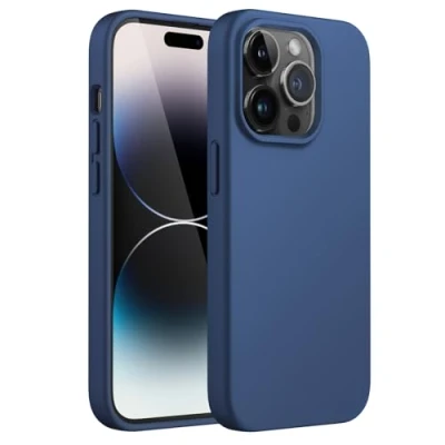 Afbeelding van JETech Siliconen beschermhoes voor iPhone 14 Pro 6,1 inch, rondom bescherming, zijdezacht gevoel, schokbestendig etui, zachte binnenvoering van microvezelstof (kobaltblauw)