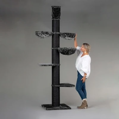 Afbeelding van RHRQuality Krabpaal voor Grote katten Maine Coon Tower Blackline Donkergrijs Plus met extra dikke 20cm sisalpalen