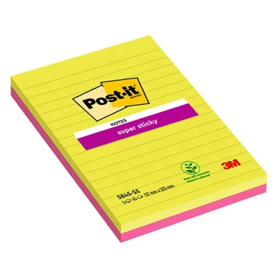 Image de Post it Bloc de 45 feuilles Super Sticky lignées Coloris assortis 125x200mm Lot 2 blocs