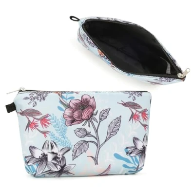 Afbeelding van Miss LuLu Cosmeticatas voor meisjes, cosmetica van canvas, multifunctioneel, bedrukte make uptas, kleine waterdichte toilettas dames, cadeau, Zwarte bloem, Modieus