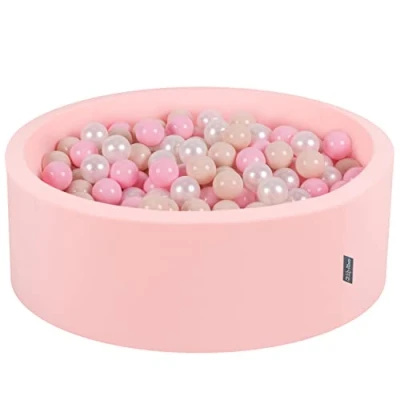 Afbeelding van KiddyMoon Ballenbad 90 x 30 cm/200 ballen met een diameter van 7 cm, voor baby&#039;s, rond, roze: pastelbeige/poederroze/parel