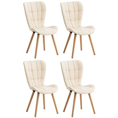 Afbeelding van CLP Elda Set van 4 eetkamerstoelen Kunstleer creme