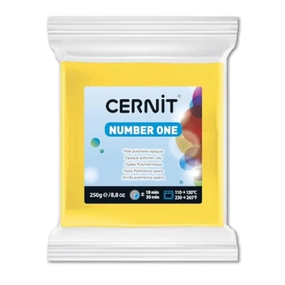 Afbeelding van CERNIT CE0900250700C een nummer één polymeerdeeg boetseerklei om te bakken kleur geel blok van 250 g