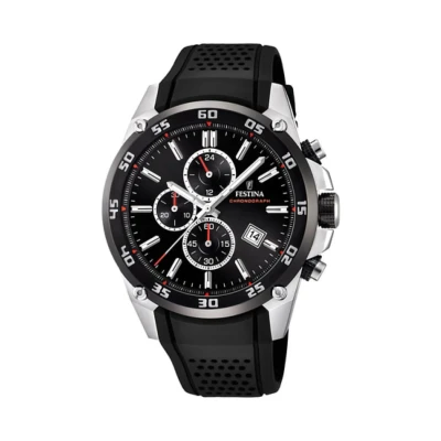 Afbeelding van Festina F20330/5 uniseks kwarts chronograaf horloge voor volwassenen met rubberen band, zilver, één maat, armband, zilver., armband