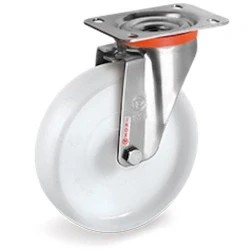 Image de Roulette INOX pivotante diamètre 100 mm roue polyamide blanc 200 Kg