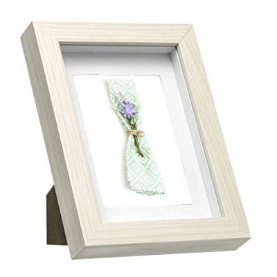 Afbeelding van EUGAD 3D Fotolijst van glas met passe partout, houten frame, schaduwdoos, voor objecten tot 1,5 cm, 13 x 18 wit