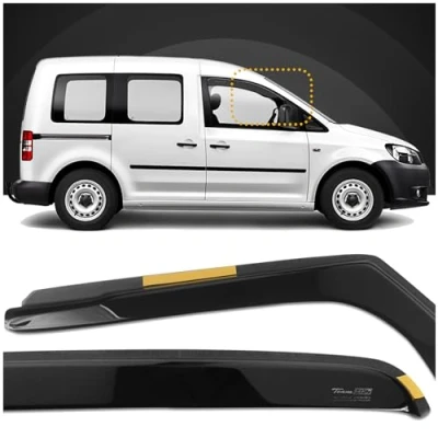 Afbeelding van HEKO Compatibel met Volkswagen VW Caddy 2004 2020 zijruit deflectoren; zij voor; tweedelig; regen deflectoren, getint, aerodynamisch; eenvoudige montage