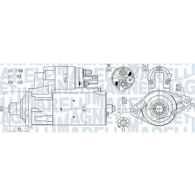 Afbeelding van MAGNETI MARELLI 063721584010 Startmotor 12 1,7 11 VOLKSWAGEN: Transporter 5, 6, Caddy 3, AUDI: A3 Sportback, TT Coupe, SEAT: Ateca