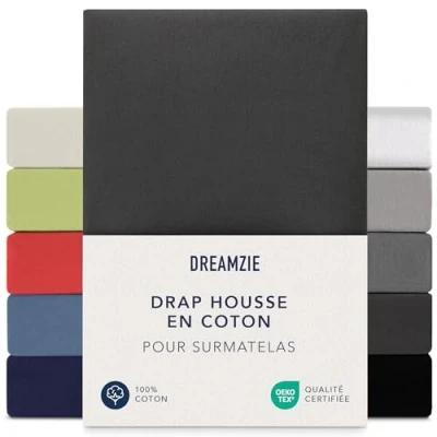 Afbeelding van Dreamzie Hoeslaken, 140 x 200 cm 160 cm, jersey 100% katoen, matrashoogte tot 15 hypoallergeen, Oeko Tex, zwart