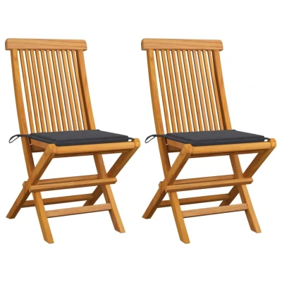 Afbeelding van Tuinstoelen 2 st met antracietkleurige kussens massief teakhout