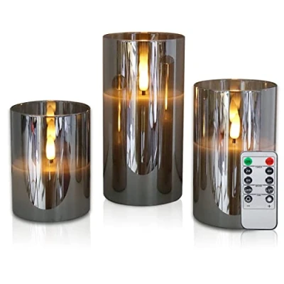 Image de CCLIFE Lot de bougies LED avec télécommande, fonction minuteur, 300 heures paraffine vacillante, cire véritable, verre