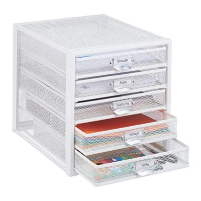 Afbeelding van Relaxdays bureau organizer metaal ladenkastje 5 lades ladeblok tafel sorteren wit
