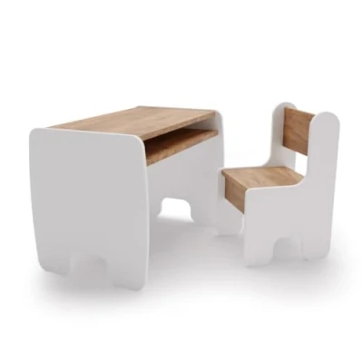 Afbeelding van KOBI Tafelset + 2 stoelen Voor kinderkamer kinderen meisjes en jongens Schildertafel Kindertafel (tafel 1 stoel wit/goud eiken)