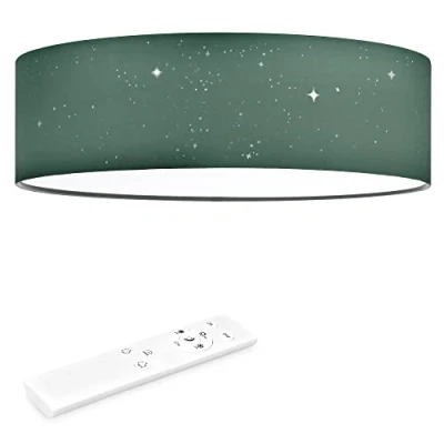 Afbeelding van Navaris LED plafondlamp rond 22W Ø 40 cm Stoffen plafonnière met warmwit licht &amp; sterreneffect Dimbare lamp afstandsbediening Donkergroen