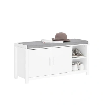 Afbeelding van SoBuy Schoenenbank, opbergbank, entreekast, schoenenkast, 2 deuren, gevoerd, voor entree, woonkamer, slaapkamer, draagkracht 227 kg, 105 x 35 51 cm, wit FSR168 W