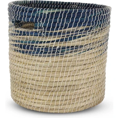 Afbeelding van Rieten Mand van Zeegras Blauw Naturel