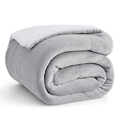 Afbeelding van Bedsure Sherpa fleecedeken voor bank: zachte pluizige dikke warme pluche deken de winter, lichtgrijs, 127 x 152,4 cm