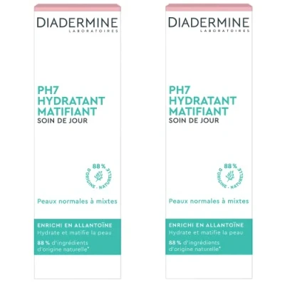 Image de Diadermine Crème de Jour Visage PH7 Soin Hydratant Matifiant Peau normales à mixtes 88% d&#039;ingrédients d&#039;origine naturelle Contenant 50 ml