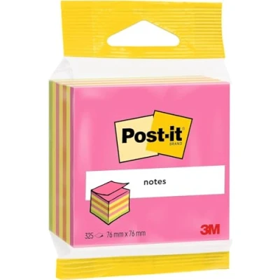 Afbeelding van Post it Cube notities, neonregenboogkleuren, 1 blok met 325 vellen, 76 mm x mm, roze, geel, oranje, groen, zelfklevende notities voor takenlijsten en herinneringen
