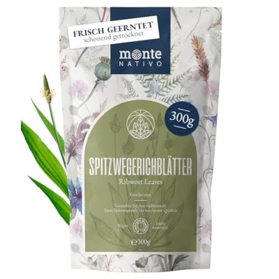 Afbeelding van Monte Nativo Weegbree bladthee (300 g), gedroogde weegbree, scherpe thee, 100% puur en natuurlijk, als kruidenthee of cadeau, fruitthee