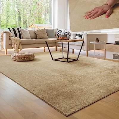 Afbeelding van Paco Home Vloerkleed voor de woonkamer, effen, wasbaar, korte en zachte pool 160 x 220 cm, beige 2