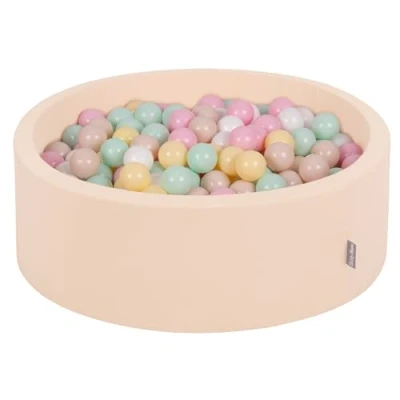 Afbeelding van KiddyMoon Ballenbad voor baby&#039;s, rond, 90 x 30 cm/300 ballen, 7 cm, ballenbak, kinderspeelgoed, beige: pastelbeige/pastelgeel/wit/mint/poederroze