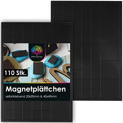 Afbeelding van OfficeTree 110 magnetische platen, zelfklevend, 100 stuks, 20 x mm, 10 40 m, zelfklevend voor veilige magnetisering van posters fotopapier