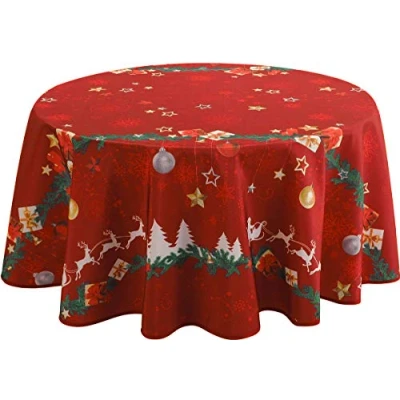 Afbeelding van Het linnen van Jules Polyester Vlekafstotend Tafelkleed Kerst Rood Maat: Rond Diameter 160 cm