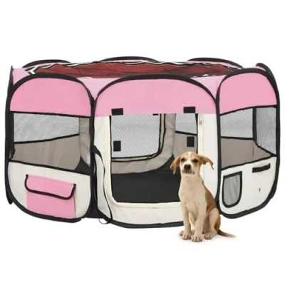 Afbeelding van vidaXL Hondenren inklapbaar met draagtas 125x125x61 cm roze