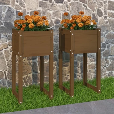 Afbeelding van Plantenbakken 2 st 40x40x81 cm massief grenenhout honingbruin