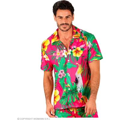 Afbeelding van Widmann Hawaii &amp; Carribean Tropisch Kostuum Pretty In Pink Beach Shirt Man Roze Small / Medium Carnavalskleding Verkleedkleding