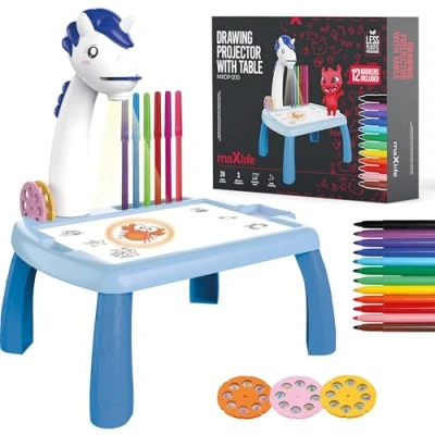 Afbeelding van MaXlife, Tekentafel voor kinderen met eenhoornprojector, Blauw