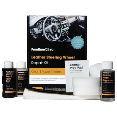 Afbeelding van Lederen Auto Stuurwiel Reparatie Set Kleur: Zwart Repareer Eenvoudig Krassen En Slijtage Plekken Op Uw Stuur Furniture Clinic Leather Steering Wheel Repair Kit Black
